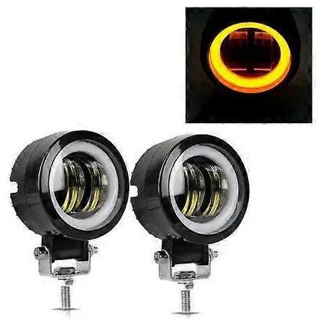 2 pièces / 1 pièce Barre lumineuse LED ronde étanche de 3 pouces 40 W Angel Eyes 12 V 24 V 6500 K blanc bleu Pour moto tout-terrain feu de travail LED 2x anneau jaune (.342) (1/5)