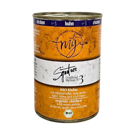 Bio-Huhn 75% Fleisch mit Süßkartoffeln und Roter Bete 410g  Nassfutter für Hunde  My Signature