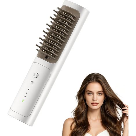 Brosse Lissante pour Cheveux, 39.5s Chauffage Rapide, 170-210℃ 6600mah Batterie, Brosse À Cheveux Lisse Sans Fil, Brosse À Lisser Rechargeable Pour Voyage (1/5)