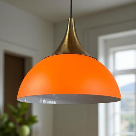 Yimpe Suspension Luminaire en Metal de 30cm, Plafonnier Vintage, Lustre Salon, Cuisine, Chambre, Salle à Manger, Couloir Lampe Ronde E27, Éclairage Intérieur, Orange (1/5)
