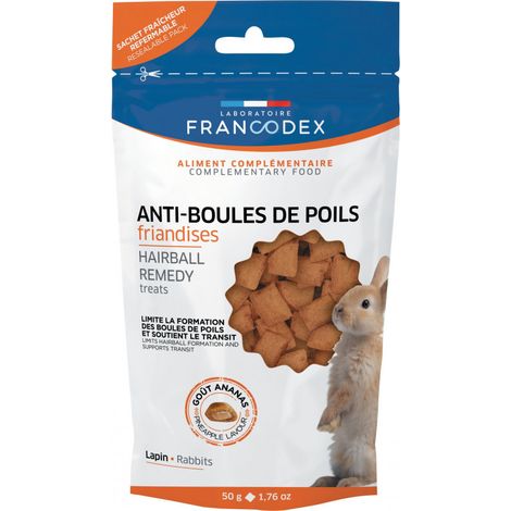 Francodex Snack per roditori e conigli - prevengono la formazione di boli di pelo 50 g (1/2)