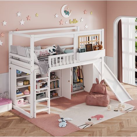 Lit couchage rangement 90x200 avec toboggan armoire OKMYHOME (1/5)