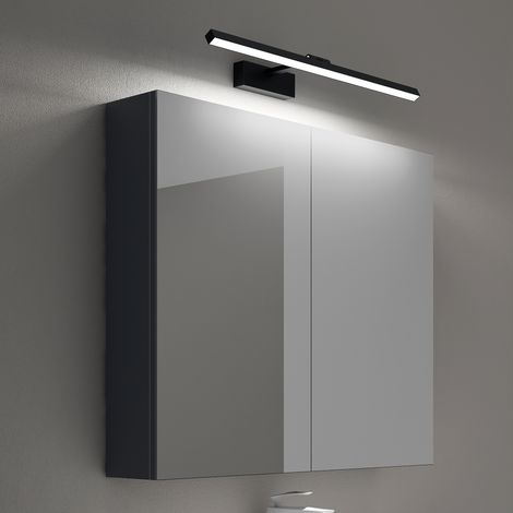 Mai & Mai Armoire Suspendue de Salle de Bain avec Miroir et Lampe LED 180° Rotative 60cm Noir 2 Portes Armoire Miroir Murale Éclairage et Étagère 80x15x70cm Gris Noir Mat SpiegelSR-02