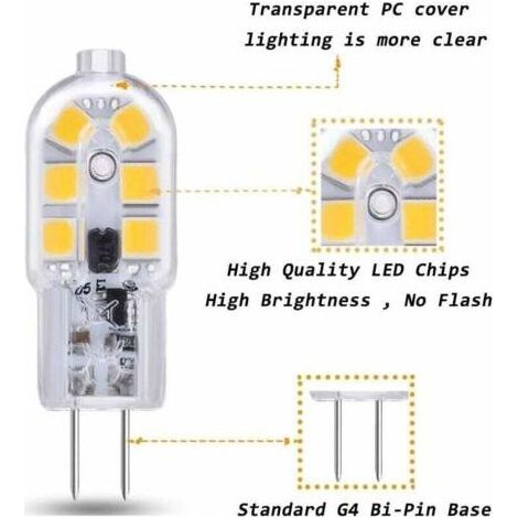 Pair Lot de 10 ampoules LED G4 12 V 2 W Blanc froid 6000 K 200 lm Couvercle de cuisine pour camping-car Non dimmable (1/2)