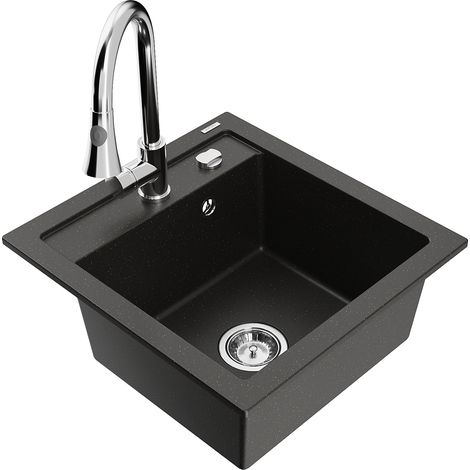Mexen Vito Granitspüle 1-Becken mit Küchenarmatur Elia, schwarz/goldener Metallic-Look - 6503-75-670101-00 (1/5)