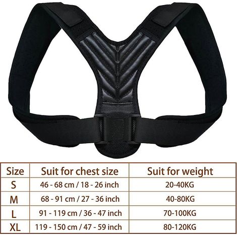 Correcteur de posture dorsal ajustable, ceinture de soutien lombaire et clavicule pour hommes et femmes souffrant de cyphose - noir (3XL) (1/5)