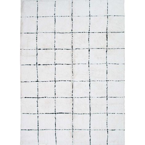 ATLAS - Tapis lavable berbère en coton blanc écru 60x90
