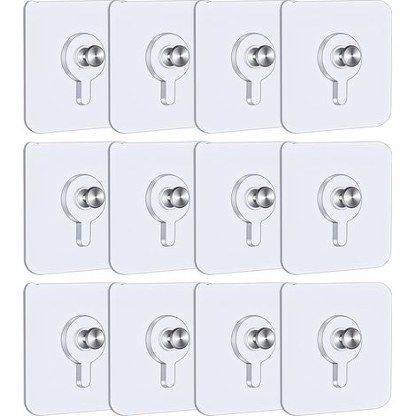 CCYKXA 12 Pcs Crochet Cadre Mural Adhésif, 5.5 x 5.5 cm Crochet Tableau sans Percer avec Vis Détachables, Crochet Adhésif Transparent pour Cadres Photo Affiches Tableaux (1/5)