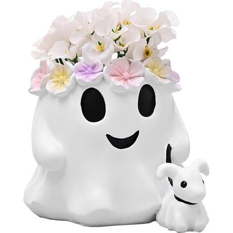 Juego de 1 pieza de fantasma de jardín, decoración de macetas, decoración de escritorio de Halloween, fantasmas de resina, macetas de jardín, perro fantasma, jarrón fantasma, colección de Halloween (1/4)