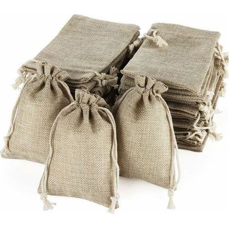 décoration de Noël 50pcs Pochettes Sachets en Lin Chanvre,Sacs en Toile de Jute avec Cordon de Serrage,Mini Sacs Cadeaux Légers Naturel Sac à Cordon Réutilisable pour Mariage Bijoux Noël Bricolage(13. (1/5)