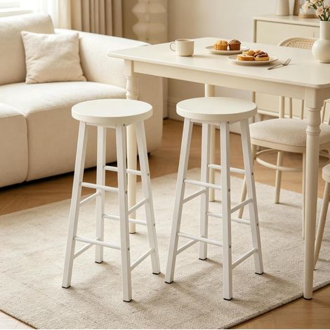 Taburete de bar de MDF y metal blanco con reposapiés, juego de 2, estable y fácil de montar (1/5)