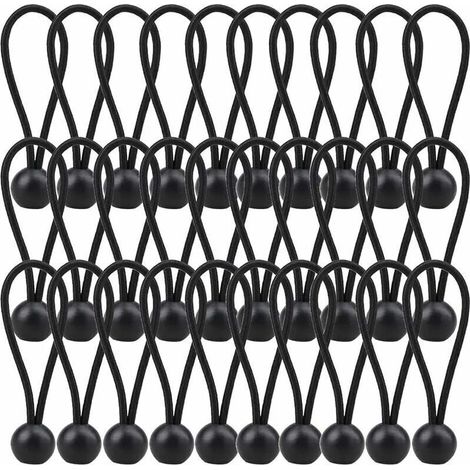 Tendeur Élastique 140mm Corde Élastique pour Bâche Pavillon Camping Tente Rideaux 30 Pièces Noir (1/4)