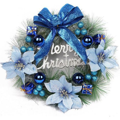 Guirlande De Noël - 30 Cm - Ronde - PVC - Bleu Et Argent - Pour Porte D'Entrée Cheminée Ou Mur - 1 Pièce (1/5)
