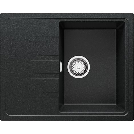 PRIMAGRAN Evier Cuisine en Granit 62x50cm, Lavabo 1 bac + Kit de Vidage, Évier à Encastrer au meuble 40cm - Milan, Graphite