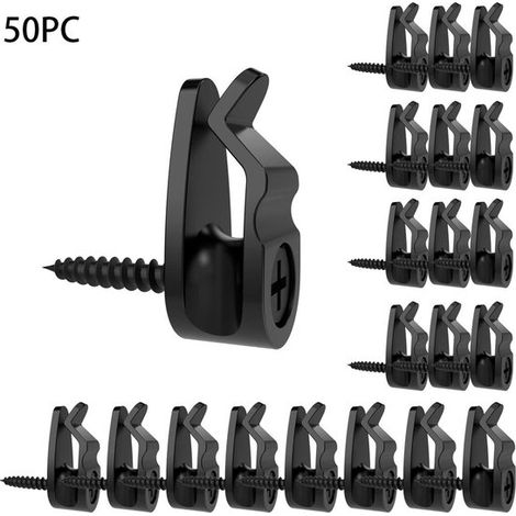 50 piezas de clips para luces navideñas, 2,6 x 2,3 x 1,2 cm, Ganchos, Ganchos para guirnaldas de luces, Con tapón de rosca, Negro (1/5)
