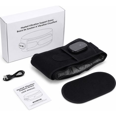 Ceinture Lombaire Chauffante Vibrante à Lumière Rouge, Recharge Sans Fil, Noire