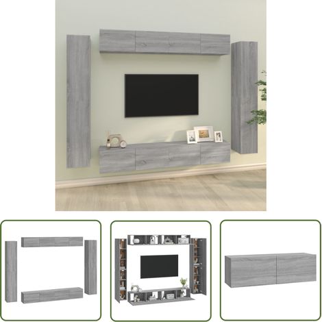 The Living Store 8-tlg. TV-Schrank-Set Grau Sonoma Holzwerkstoff - TV-Schrank - Holzwerkstoff Möbel - Graue Möbel - Wohnzimmer Dekoration - Wandmontage Regal (1/5)