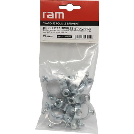 Sachet de 10 colliers simple métallique pour tube Ø24 - RAM (1/3)