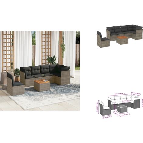 7-tlg. Garten-Sofagarnitur mit Kissen Grau Poly Rattan - Gartenmöbel - Outdoor Möbel - Lounge Set - Rattan Gartenmöbel - Esstischgarnitur (1/3)