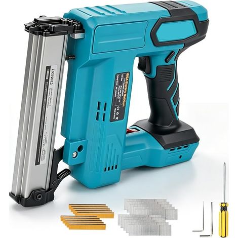 18GA Cordless Nailer and Stapler Compatible with 18V, Brushless Nail Gun with 1000 Nails and 1000 Staples for Home Improvement, Woodworking, Furnishings (Blue (1/5)