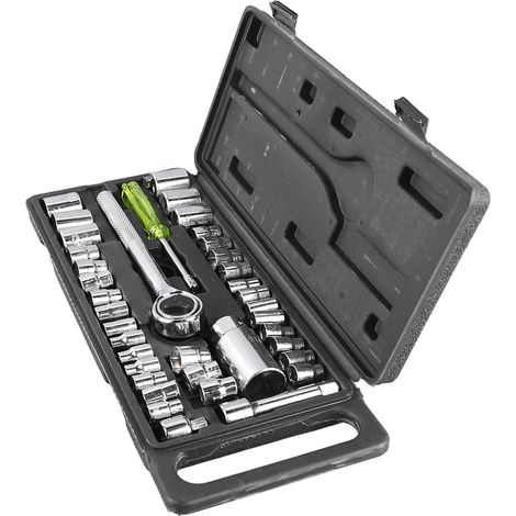 Coffret d'outils de mécanicien 40 pièces en acier au carbone, rangement facile, douilles pour la réparation et l'entretien à domicile et en atelier