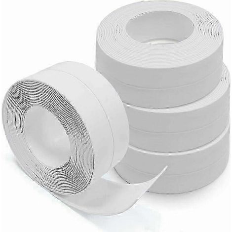 Carrelage d'angle mural de baignoire (blanc). joint adhésif pour bas de porte. mastic PVC autocollant pour murs et façades de toilettes. 4 rouleaux de joint d'étanchéité (1/3)