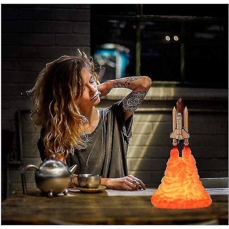 Lampe fusée imprimée en 3D, lampe navette spatiale, veilleuse rechargeable USB (groupe 1) (1/3)