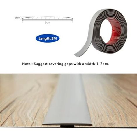Bande de Transition Plate 2mm épaisseur PVC,5cm Large Bande de Seuil Fine Autoadhésive Barre de Seuil Souple Barre de Sol Baguette Seuil de Porte Profilé de Transition Joindre Espaces de Sol,2M Gris (1/4)