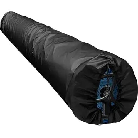 Couverture de protection solaire enroulable pour piscine, en tissu Oxford noir, idéale pour l'extérieur. (1/5)