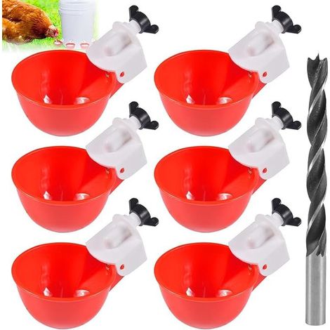 6pcs Abreuvoir Automatique pour Poules avec Foret, Godet d'abreuvement pour Volaille, Abreuvoir de Remplissage Automatique pour Poules, Poussins, Canards, Oies