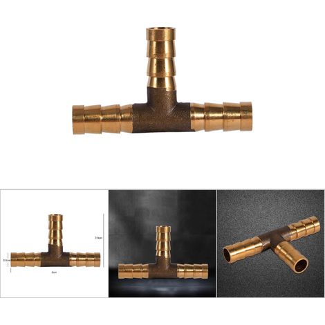 Raccord en laiton en T 3 voies pour tuyau carburant 8mm, connecteur pour air comprimé, huile et gaz, embout de jonction (1/5)