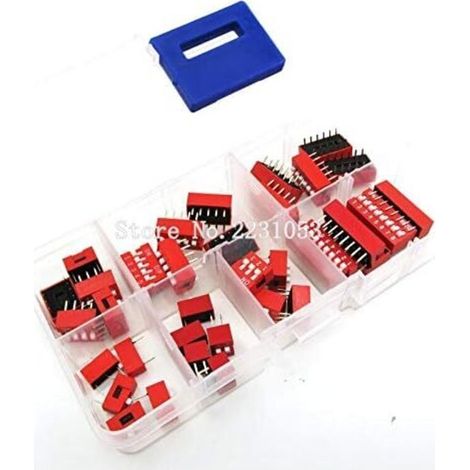 Kit di interruttori DIP da 35 pezzi/lotto in scatola 1 2 3 4 5 6 8 vie Interruttore a levetta da 2,54 mm Interruttori a scatto rossi Kit misto Set combinato da 5 pezzi ciascuno (1/5)