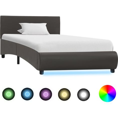 Cadre de lit avec LED Gris Similicuir 90 x 200 cm 6 (1/5)
