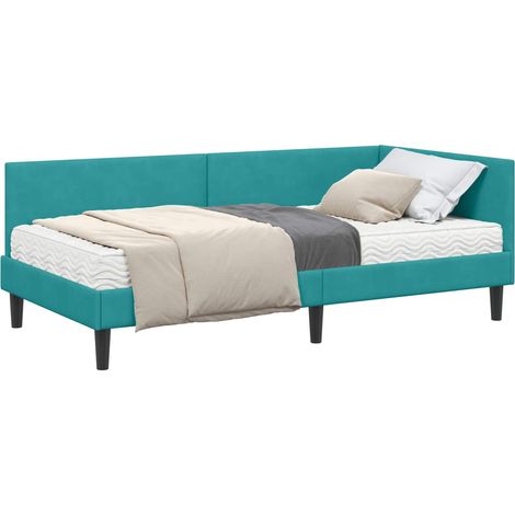 Maison Exclusive - Struttura Letto Angolare con Materasso 2 pcs Turchese Velluto (1/5)
