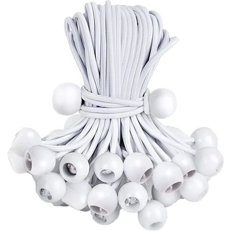 Lot de 30 Tendeur Elastique Boule, Tendeurs Elastique avec Boule Lots, Corde Elastique pour Bache, Tentes, Bâches, Affiches, Camping, Tendeur en Caoutchouc (15cm)/Blanc (1/4)