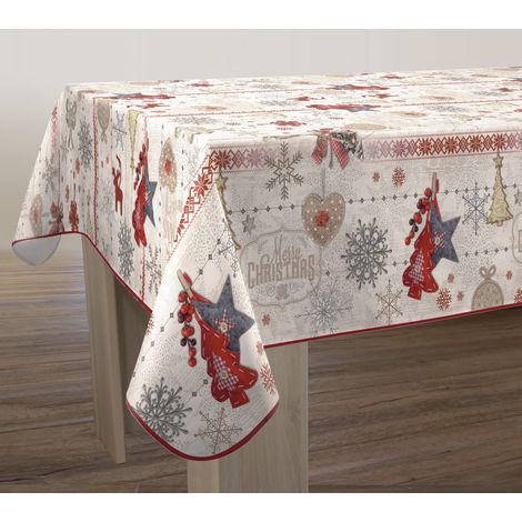 Tovaglia in Poliestere, Antimacchia Buon Natale - Rettangolare 150 x 300 cm, Bordeaux, Tortora, Dorato (1/3)