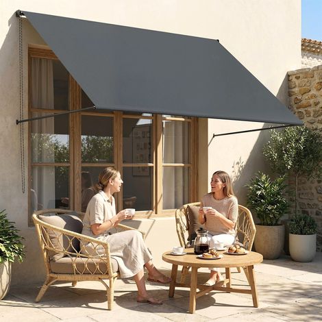 Store banne manuel auvent rétractable Inclinaison réglable 195 x 120 cm protection UV aluminium polyester gris foncé