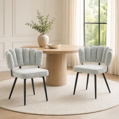 Sillas de comedor lote de 2 en terciopelo texturizado, patas de metal negro, gris claro DESVIAE (1/5)