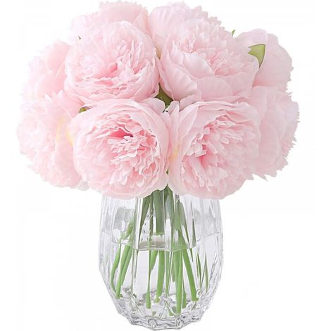 2 bouquets de pivoines artificielles, 10 têtes de pivoines en soie, fausses fleurs pour mariage, bureau à domicile (rose clair) (1/4)