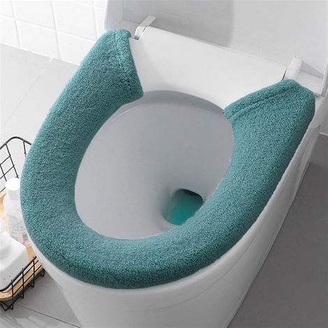 Housse de siège de toilette vert foncé, 75 x 16,5 cm, une pièce. Douce et épaisse, fermeture à boutons, lavable, réutilisable et chaude. (1/5)