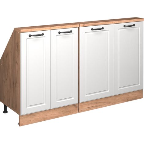 Küchenschrank für Dachschrägen R-Line, Weiß Landhaus/Goldkraft Eiche, 140 cm 2er Set, Vicco (1/5)