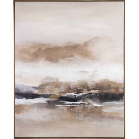 Toile abstraite multicolore ambiance moderne et élégante - Beige naturel effet brume marron (1/4)