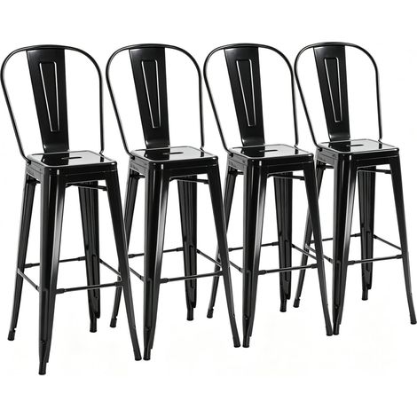 Set mit 4 Barhockern 44x46x116 cm aus schwarzem Metall, stapelbar – MEUBLIV (1/5)