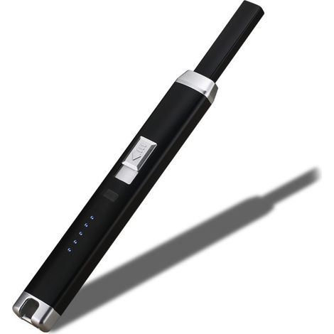 Briquet Électrique Rechargeable USB - Couvercle de Sécurité Coulissant - Pour Barbecue Bougie Poêle - Noir Mat