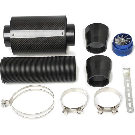 Kit filtro di aspirazione aria fredda universale da 3", filtro aria chiuso in fibra di carbonio con tubo di alimentazione aria universale per auto - Nero