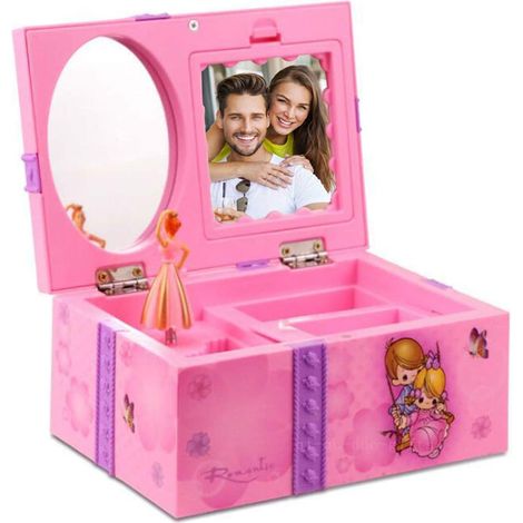 Jewelry storage case with mini makeup mirror, photo frame for girls, birthday gift, purple (1/5)