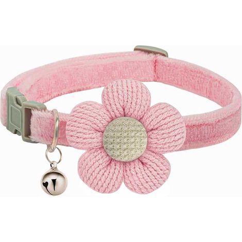 Collier pour chien à fleurs, collier pour chien taille XS, collier pour chien avec clochette, pour chiots mâles ou femelles (rose) (1/5)