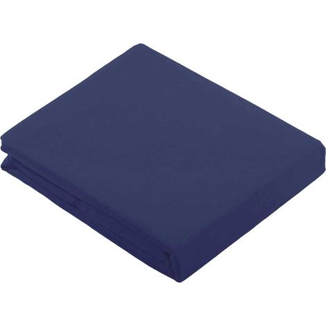 Drap Plat Uni en 100 % Coton Bleu Marine 180x290 cm