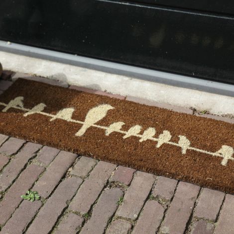 Tapis paillasson de coco décoration oiseaux Taupe (1/2)