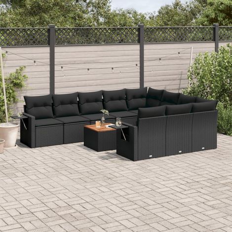 Salon de Jardin Modulaire 11 Pcs en Résine Tressée avec Coussins et Meuble Bas Noir - PANGIVO (1/5)